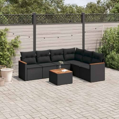 Vrtna garnitura - 7-dijelni set vrtnih sofa od poliratana s jastucima crni - Crna Sa stolom 1 Cijena