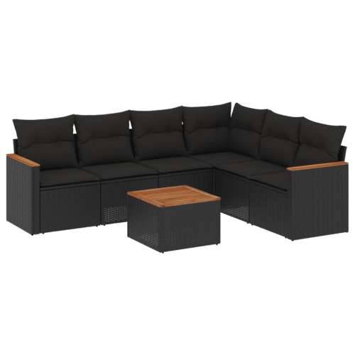 Vrtna garnitura - 7-dijelni set vrtnih sofa od poliratana s jastucima crni - Crna Sa stolom 1 Cijena