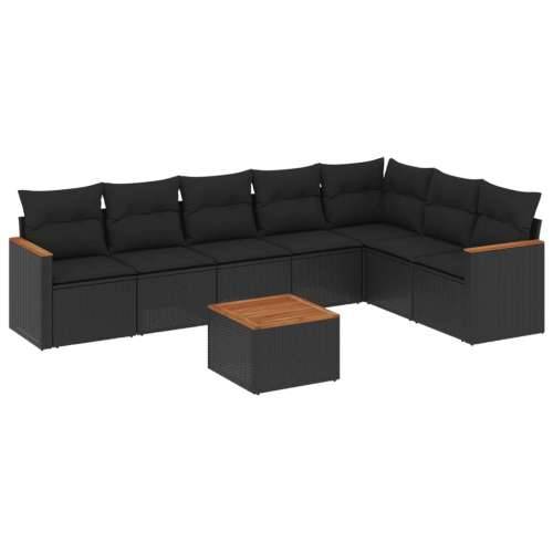 Vrtna garnitura - 8-dijelni set vrtnih sofa od poliratana s jastucima crni - Crna Sa stolom 1 Cijena