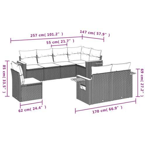 Vrtna garnitura - 8-dijelni set vrtnih sofa od poliratana s jastucima sivi - Siva Bez stola 1 Cijena