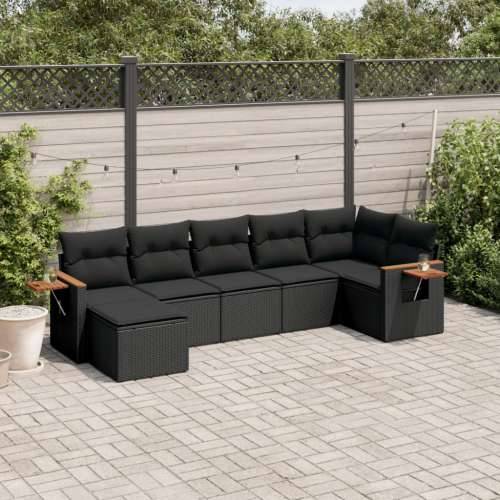 Vrtna garnitura - 7-dijelni set vrtnih sofa od poliratana s jastucima crni - Crna Bez stola 1 Cijena