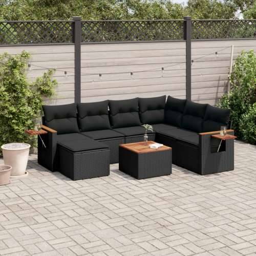 Vrtna garnitura - 8-dijelni set vrtnih sofa od poliratana s jastucima crni - Crna Sa stolom 1 Cijena