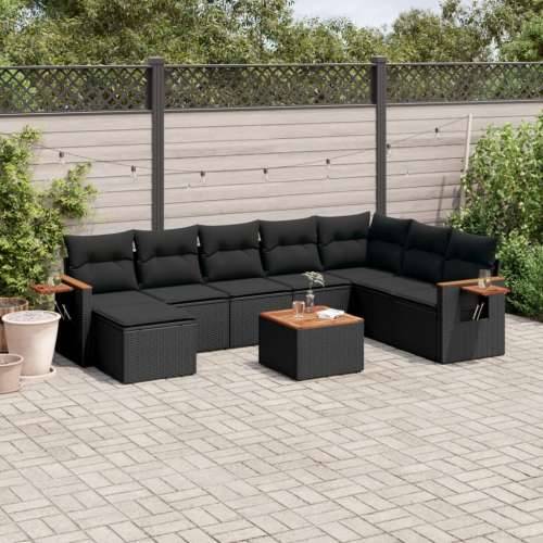 Vrtna garnitura - 9-dijelni set vrtnih sofa s jastucima crni od poliratana - Crna Sa stolom 1 Cijena