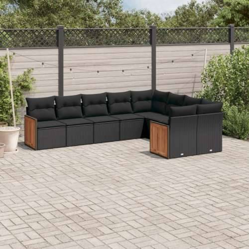 Vrtna garnitura - 9-dijelni set vrtnih sofa s jastucima crni od poliratana - Crna Bez stola 1 Cijena