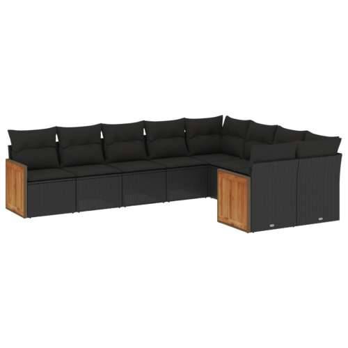 Vrtna garnitura - 9-dijelni set vrtnih sofa s jastucima crni od poliratana - Crna Bez stola 1 Cijena