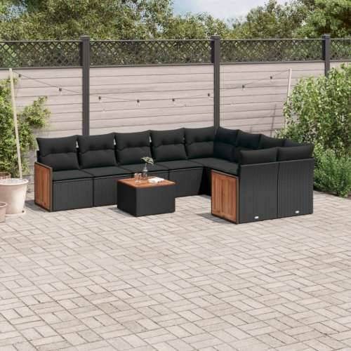Vrtna garnitura - 10-dijelni set vrtnih sofa s jastucima crni od poliratana - Crna Sa stolom 1 Cijena