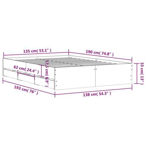 Okvir kreveta s ladicama siva boja betona 135x190 cm drveni - Beton siva 135 x 190 cm Cijena