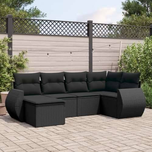 Vrtna garnitura - 6-dijelni set vrtnih sofa s jastucima crni od poliratana - Crna 1 Bez stola Cijena