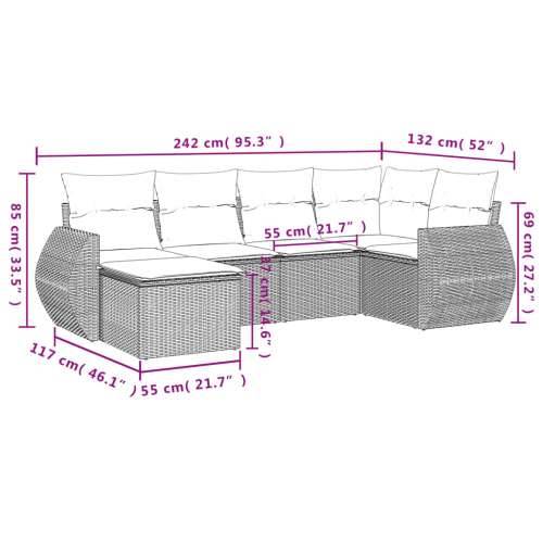 Vrtna garnitura - 6-dijelni set vrtnih sofa s jastucima crni od poliratana - Crna 1 Bez stola Cijena