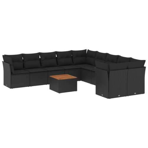 11-dijelni set vrtnih sofa od poliratana s jastucima crni Cijena