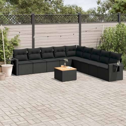 Vrtna garnitura - 10-dijelni set vrtnih sofa s jastucima crni od poliratana - Crna 1 Cijena