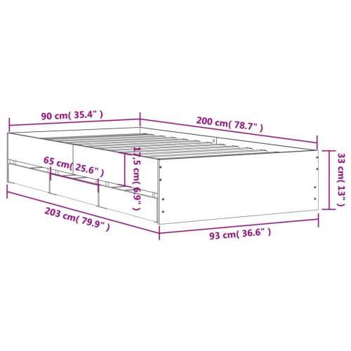 Okvir kreveta s ladicama boja hrasta 90x200 cm drveni - Smeđi hrast 90 x 200 cm Cijena