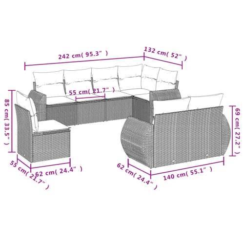 Vrtna garnitura - 8-dijelni set vrtnih sofa od poliratana s jastucima sivi - Siva 1 Bez stola Cijena