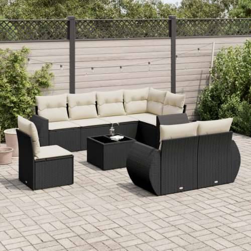 Vrtna garnitura - 9-dijelni set vrtnih sofa s jastucima crni od poliratana - Crna i krem 1 Sa stolom Cijena