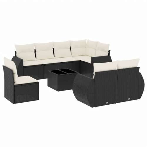 Vrtna garnitura - 9-dijelni set vrtnih sofa s jastucima crni od poliratana - Crna i krem 1 Sa stolom Cijena