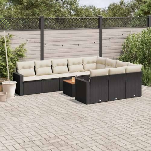 Vrtna garnitura - 11-dijelni set vrtnih sofa od poliratana s jastucima crni - Crna i krem 1 stol + 6x srednja + 2x kutna Cijena