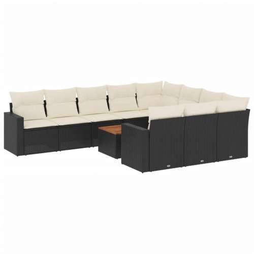 Vrtna garnitura - 11-dijelni set vrtnih sofa od poliratana s jastucima crni - Crna i krem 1 stol + 6x srednja + 2x kutna Cijena