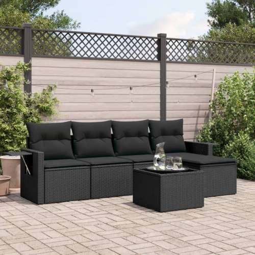 Vrtna garnitura - 6-dijelni set vrtnih sofa s jastucima crni od poliratana - Crna Sa stolom 1 Cijena