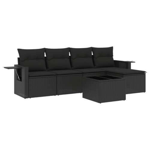 Vrtna garnitura - 6-dijelni set vrtnih sofa s jastucima crni od poliratana - Crna Sa stolom 1 Cijena