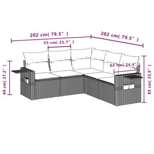 5-dijelni vrtni set sofa s jastucima bež od poliratana - bež i krem Bez stola 1 Cijena
