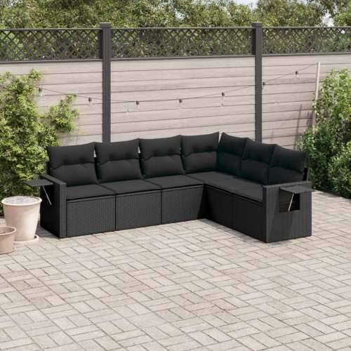 Vrtna garnitura - 6-dijelni set vrtnih sofa s jastucima crni od poliratana - Crna Bez stola 1 Cijena