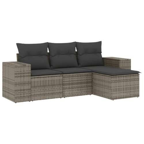 Vrtna garnitura - 4-dijelni set vrtnih sofa od poliratana s jastucima sivi - Siva Bez stola 1 Cijena