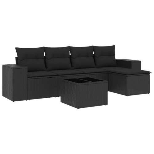 Vrtna garnitura - 6-dijelni set vrtnih sofa s jastucima crni od poliratana - Crna Sa stolom 1 Cijena