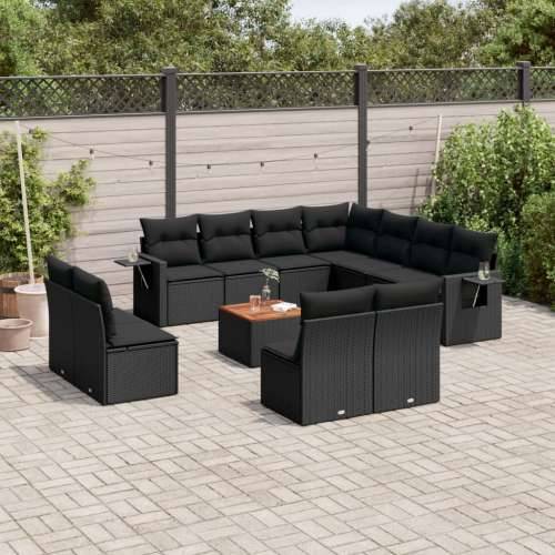 Vrtna garnitura - 12-dijelni set vrtnih sofa od poliratana s jastucima crni - Crna 1 Cijena