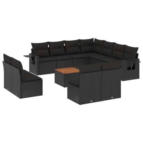 Vrtna garnitura - 12-dijelni set vrtnih sofa od poliratana s jastucima crni - Crna 1 Cijena
