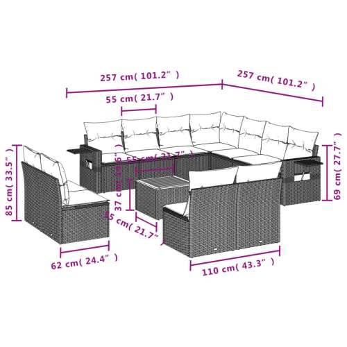 Vrtna garnitura - 12-dijelni set vrtnih sofa od poliratana s jastucima crni - Crna 1 Cijena