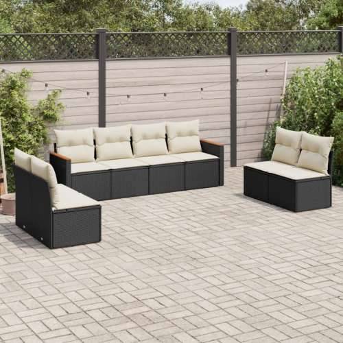 Vrtna garnitura - 8-dijelni set vrtnih sofa od poliratana s jastucima crni - Crna i krem Bez stola 1 Cijena