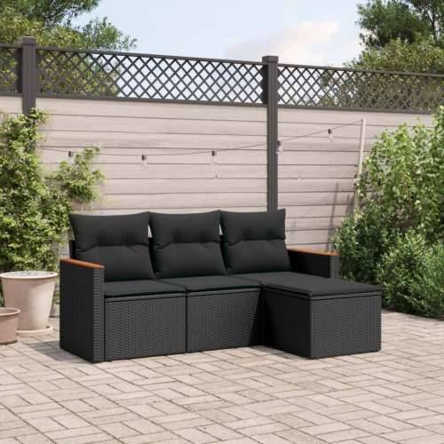 Vrtna garnitura - 4-dijelni set vrtnih sofa od poliratana s jastucima crni - Crna Bez stola 1 Cijena
