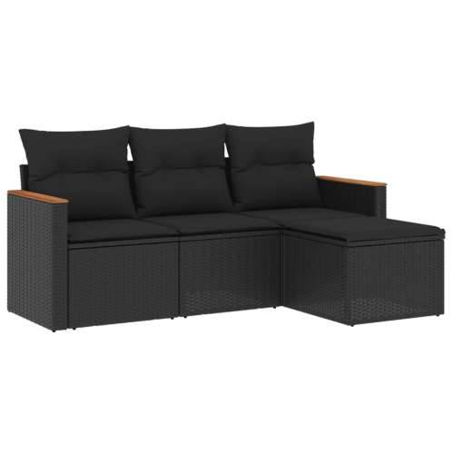 Vrtna garnitura - 4-dijelni set vrtnih sofa od poliratana s jastucima crni - Crna Bez stola 1 Cijena
