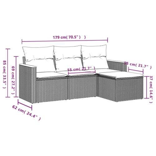 Vrtna garnitura - 4-dijelni set vrtnih sofa od poliratana s jastucima crni - Crna Bez stola 1 Cijena