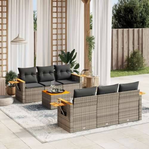 Vrtna garnitura - 7-dijelni set vrtnih sofa sivi od poliratana - Siva 1 Cijena