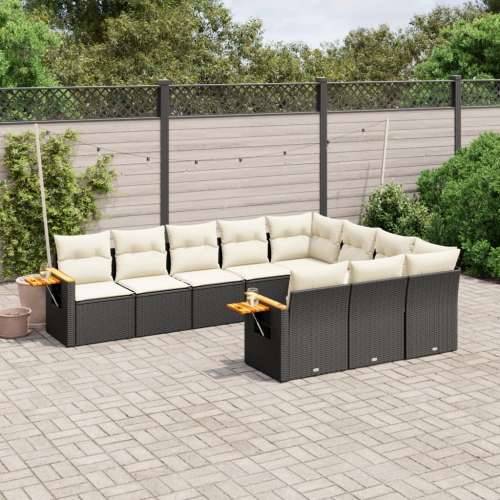 Vrtna garnitura - 10-dijelni set vrtnih sofa s jastucima crni od poliratana - Crna i krem Bez stola 1 Cijena