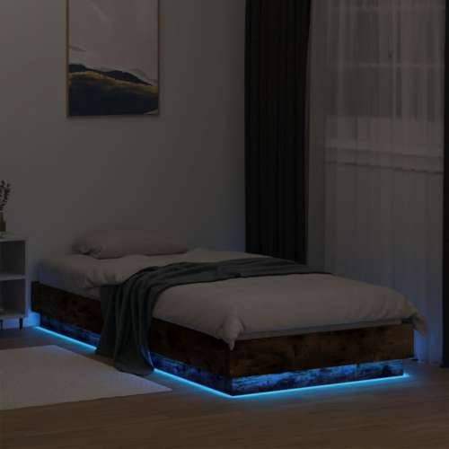 Okvir za krevet s LED svjetlima dimljena boja hrasta 90x200 cm - Dimljeni hrast 90 x 200 cm Cijena