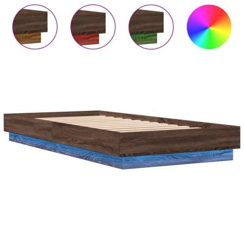 Okvir za krevet s LED svjetlima smeđa boja hrasta 90 x 200 cm - Smeđi hrast 90 x 200 cm Cijena