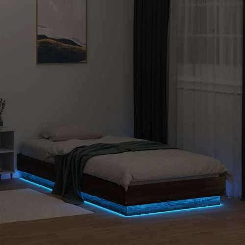Okvir za krevet s LED svjetlima smeđa boja hrasta 90 x 200 cm - Smeđi hrast 90 x 200 cm Cijena