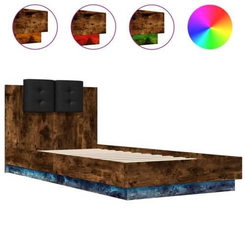 Okvir za krevet s uzglavljem i LED svjetlima boja hrasta - Dimljeni hrast 90 x 200 cm Cijena