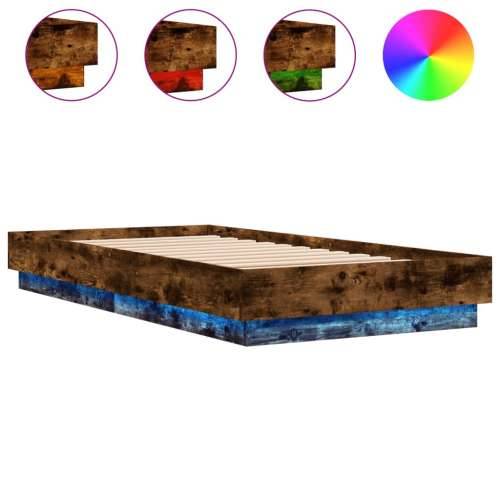 Okvir kreveta s LED svjetlima dimljena boja hrasta 75 x 190 cm - Dimljeni hrast 75 x 190 cm Cijena