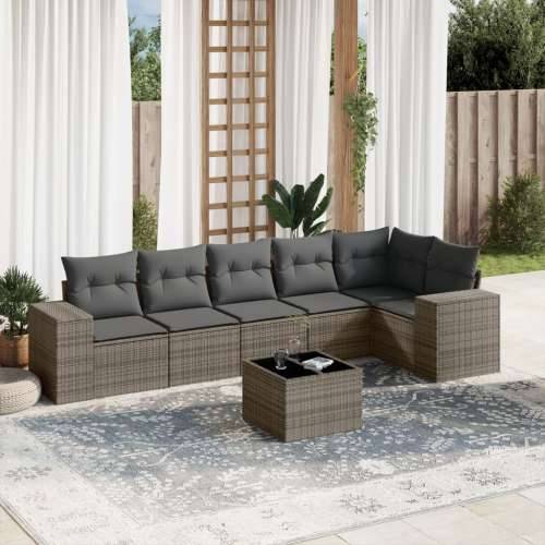 Vrtna garnitura - 7-dijelni set vrtnih sofa sivi od poliratana - Siva Sa stolom 1 Cijena