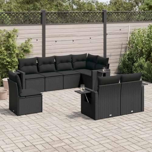 Vrtna garnitura - 8-dijelni set vrtnih sofa od poliratana s jastucima crni - Crna Bez stola 1 Cijena