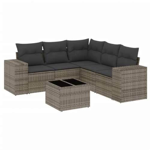 Vrtna garnitura - 6-dijelni set vrtnih sofa od poliratana s jastucima sivi - Siva Sa stolom 1 Cijena