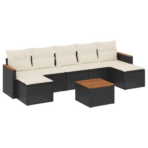 Vrtna garnitura - 8-dijelni set vrtnih sofa od poliratana s jastucima crni - Crna i krem Sa stolom 1 Cijena