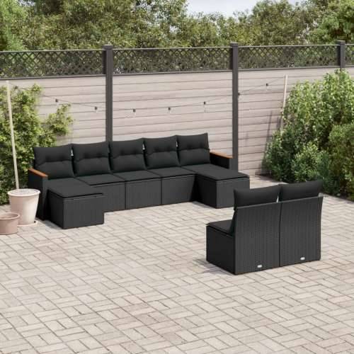 Vrtna garnitura - 9-dijelni set vrtnih sofa s jastucima crni od poliratana - Crna Bez stola 1 Cijena