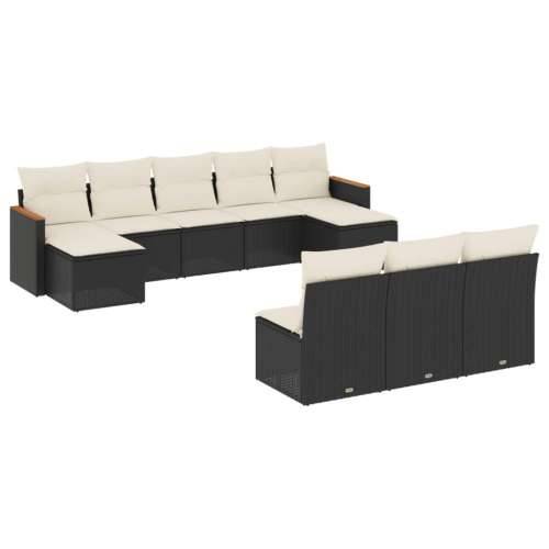 Vrtna garnitura - 10-dijelni set vrtnih sofa s jastucima crni od poliratana - Crna i krem Bez stola 1 Cijena