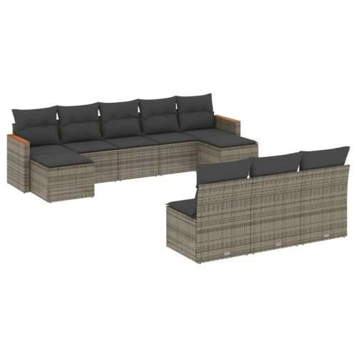 Vrtna garnitura - 10-dijelni set vrtnih sofa od poliratana s jastucima sivi - Siva Bez stola 1 Cijena