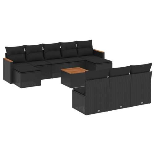 Vrtna garnitura - 11-dijelni set vrtnih sofa od poliratana s jastucima crni - Crna Sa stolom 1 Cijena