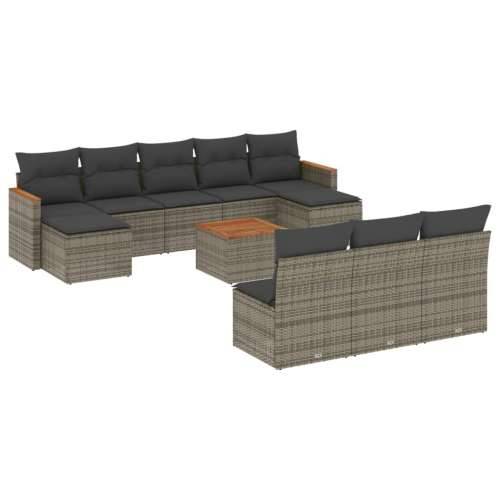 Vrtna garnitura - 11-dijelni set vrtnih sofa od poliratana s jastucima sivi - Siva Sa stolom 1 Cijena